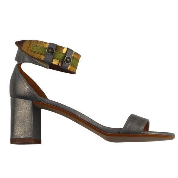 Sundance Women Size 7 Metallic Gold Silver Leather Block Heel Gladiator Sandals - Picture 2 of 10